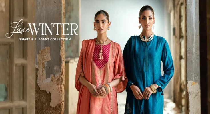 Gul Ahmed winter collection showcasing embroidered and designer suits for women