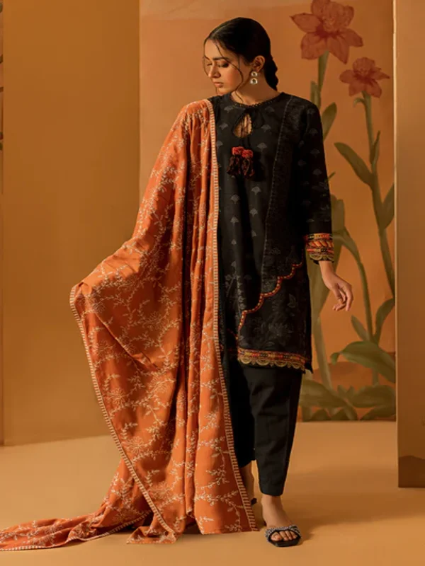 Cross Stitch unstitched winter collection with digital printed shirt, floral dupatta and cigarette pants