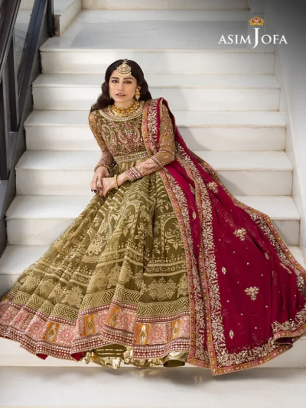 Asim Jofa bridal red dress with intricate embroidery for wedding events